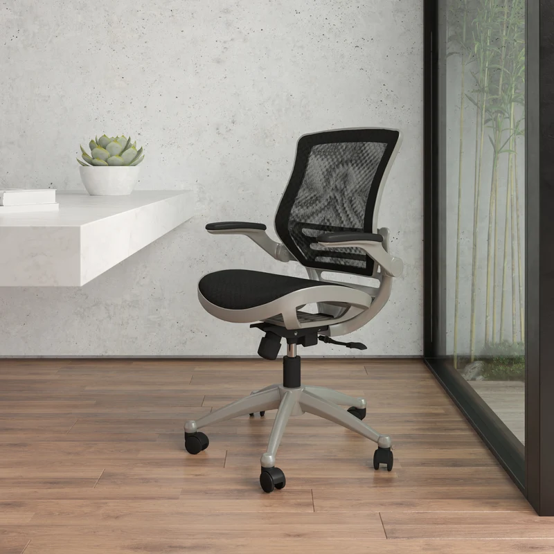Mid-Back Transparent Mesh Executive Swivel Office Chair with Flip-Up Arms