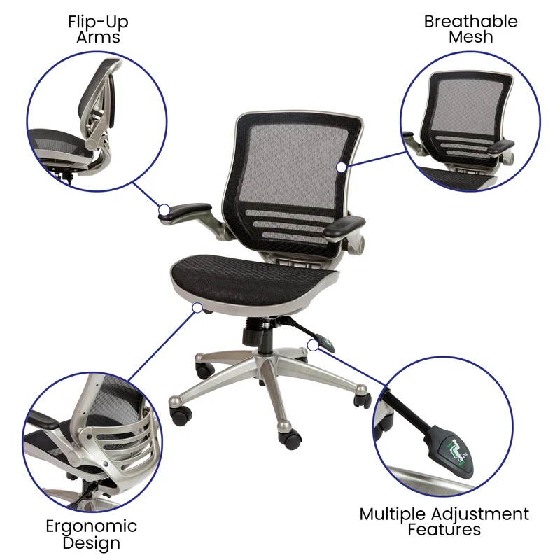 Mid-Back Transparent Mesh Executive Swivel Office Chair with Flip-Up Arms