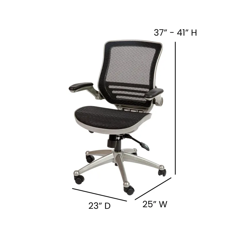 Mid-Back Transparent Mesh Executive Swivel Office Chair with Flip-Up Arms