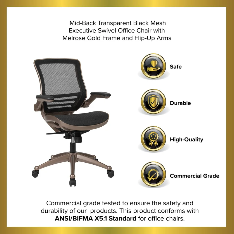 Mid-Back Transparent Mesh Executive Swivel Office Chair with Flip-Up Arms