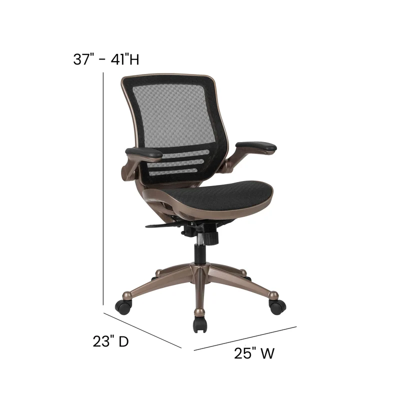 Mid-Back Transparent Mesh Executive Swivel Office Chair with Flip-Up Arms