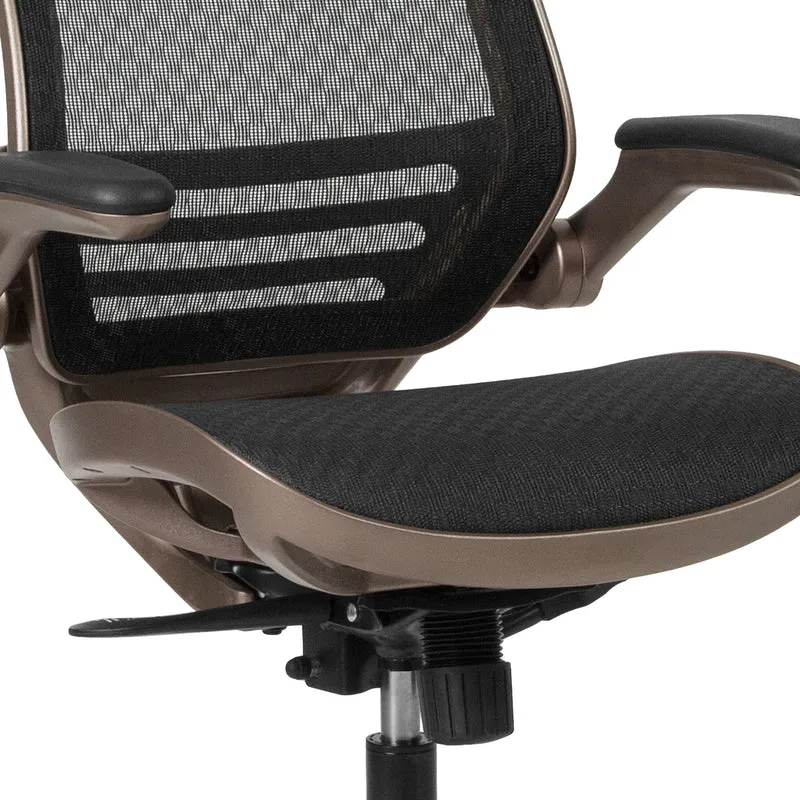 Mid-Back Transparent Mesh Executive Swivel Office Chair with Flip-Up Arms