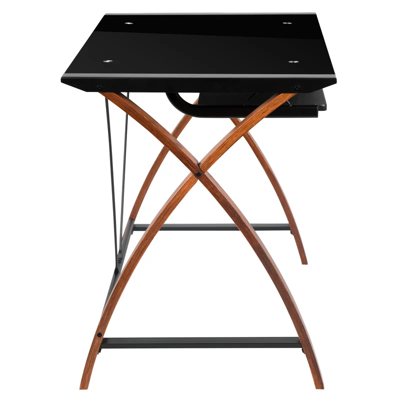 Glass L-Shape Corner Computer Desk with Pull-Out Keyboard Tray