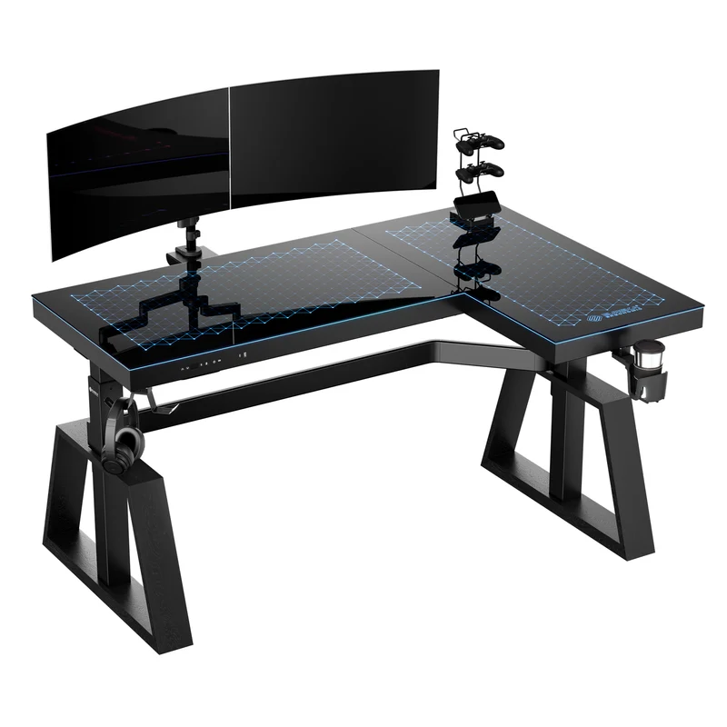 GTG-L60 Pro, L shaped Glass Gaming Standing Desk (60"x23")