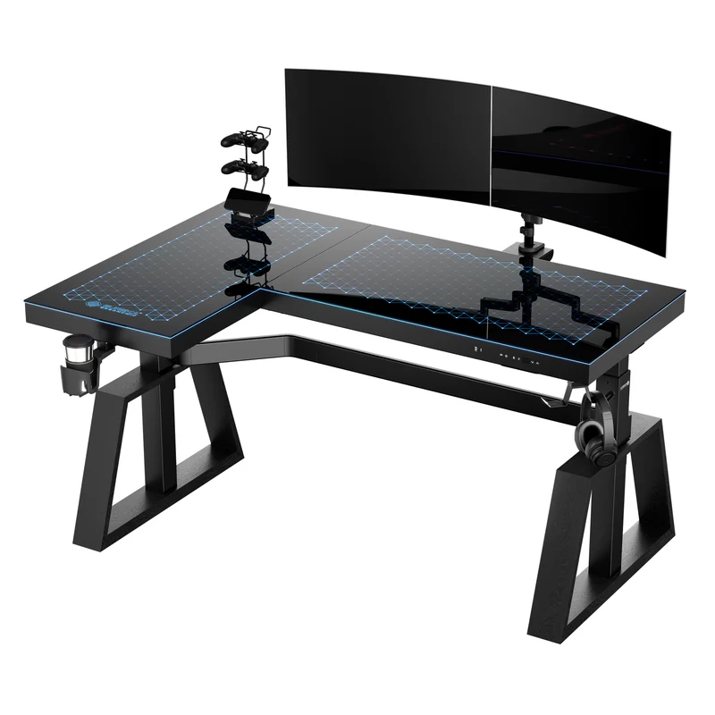 GTG-L60 Pro, L shaped Glass Gaming Standing Desk (60"x23")