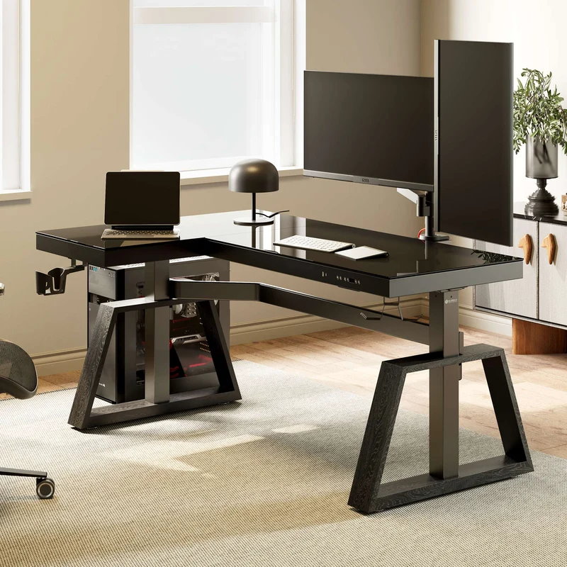 GTG-L60 Pro, L shaped Glass Gaming Standing Desk (60"x23")