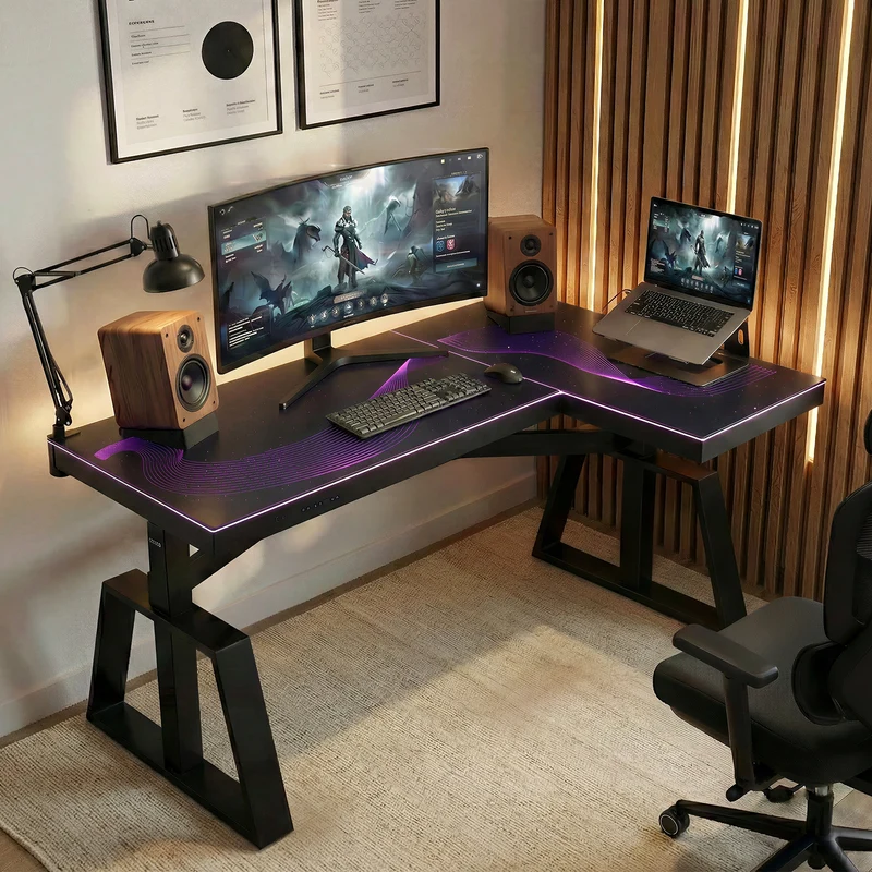 GTG-L60 Pro, L shaped Glass Gaming Standing Desk (60"x23")