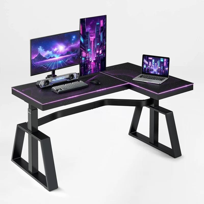 GTG-L60 Pro, L shaped Glass Gaming Standing Desk (60"x23")