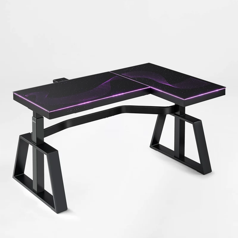 GTG-L60 Pro, L shaped Glass Gaming Standing Desk (60"x23")