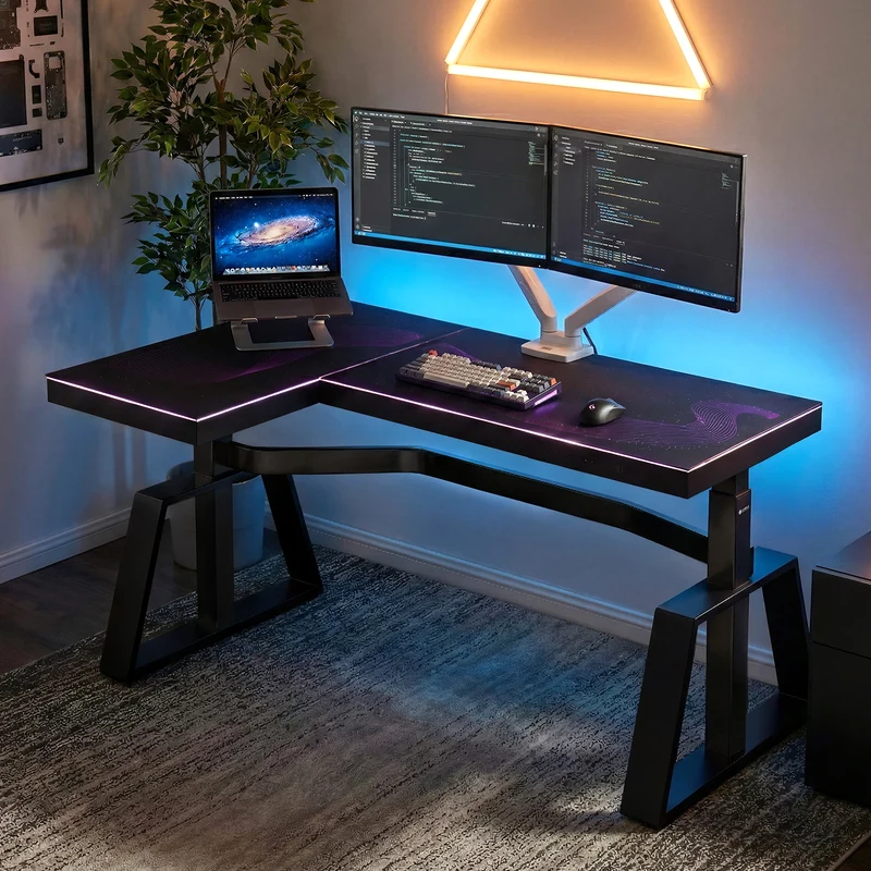 GTG-L60 Pro, L shaped Glass Gaming Standing Desk (60"x23")