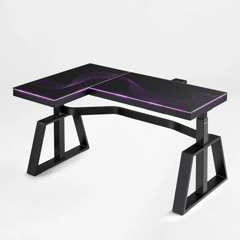 GTG-L60 Pro, L shaped Glass Gaming Standing Desk (60"x23")
