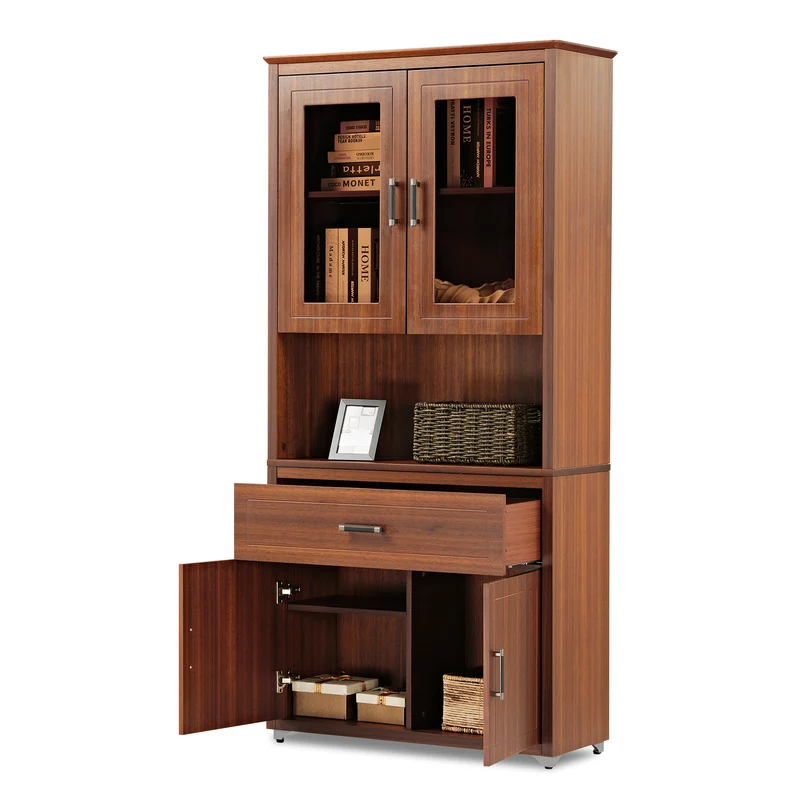 72'' Storage Bookcase with Doors and Shelves, Walnut