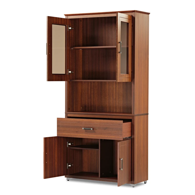 72'' Storage Bookcase with Doors and Shelves, Walnut
