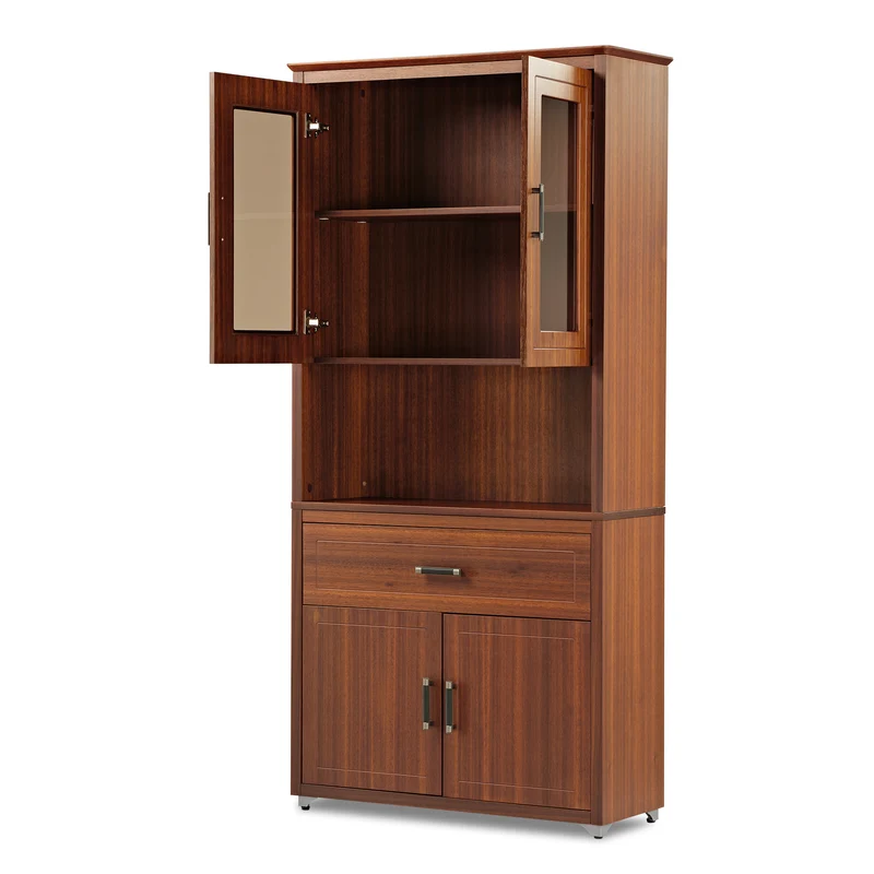 72'' Storage Bookcase with Doors and Shelves, Walnut