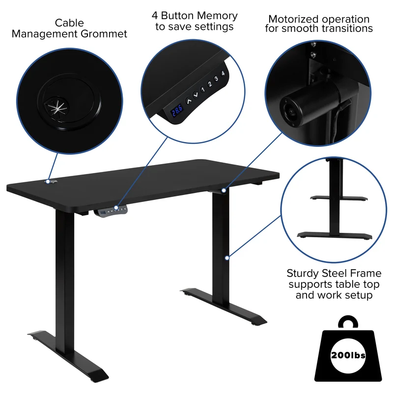 Electric Height Adjustable Standing Desk - 48" Wide x 24" Deep