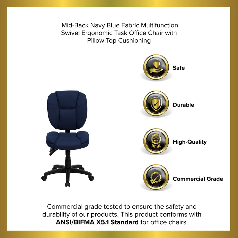 Mid-Back Multifunction Pillow Top Swivel Ergonomic Task Office Chair