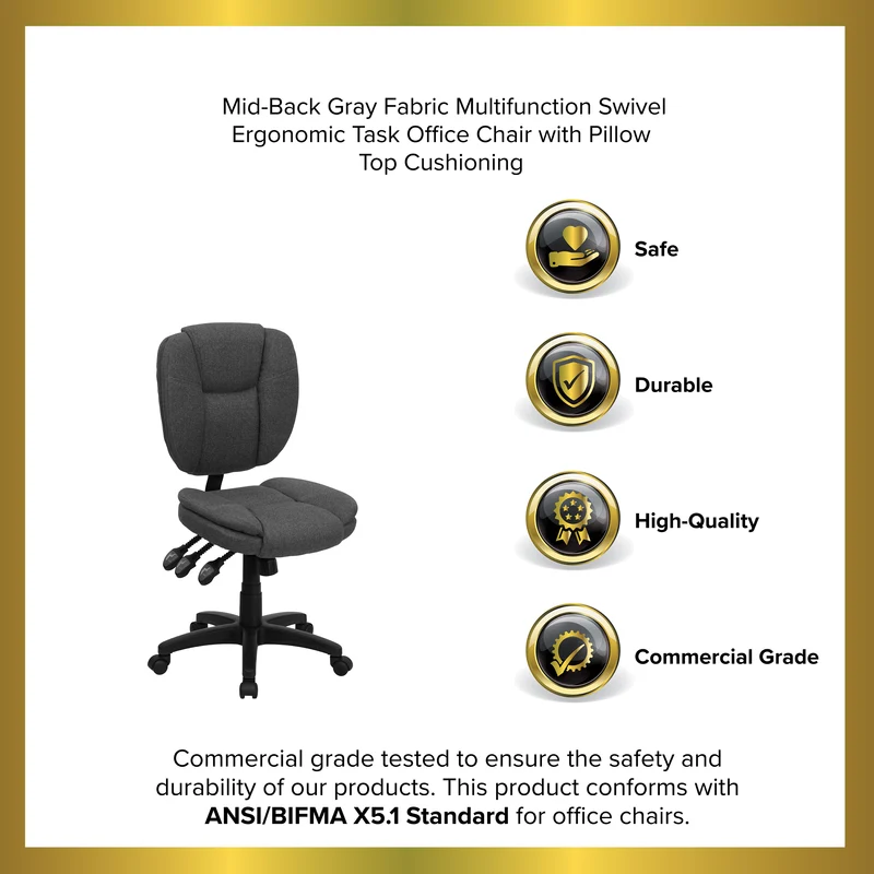 Mid-Back Multifunction Pillow Top Swivel Ergonomic Task Office Chair