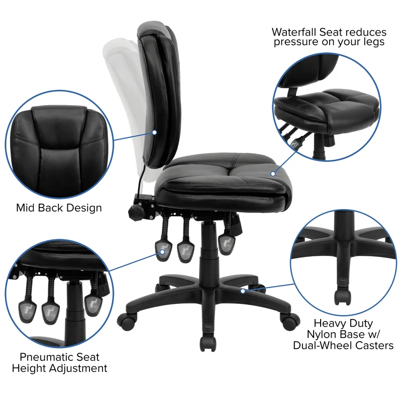 Mid-Back Multifunction Pillow Top Swivel Ergonomic Task Office Chair