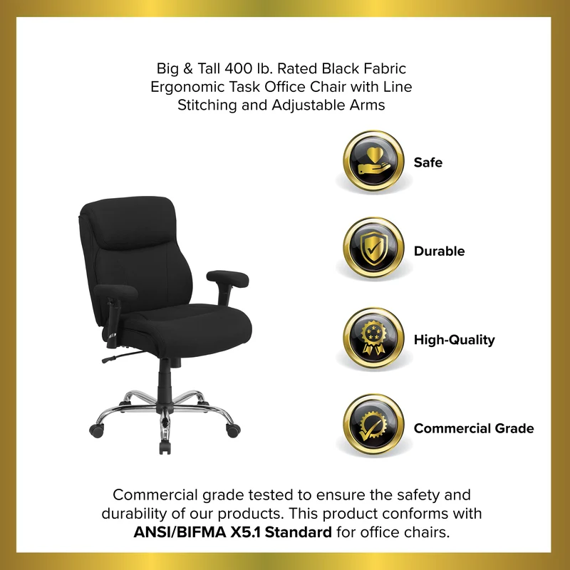 400 lb. Big & Tall Mid-Back Swivel Clean Line Stitch Ergonomic Task Office Chair