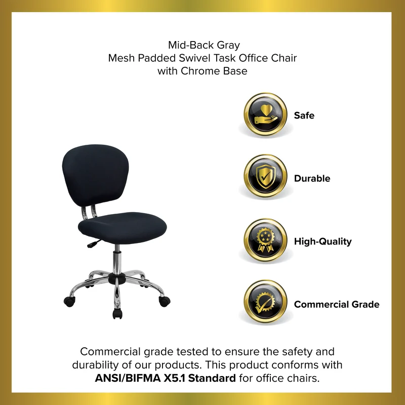 Mid-Back Mesh Padded Swivel Task Office Chair with Chrome Base