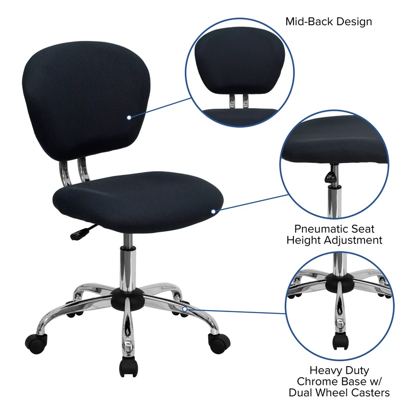 Mid-Back Mesh Padded Swivel Task Office Chair with Chrome Base