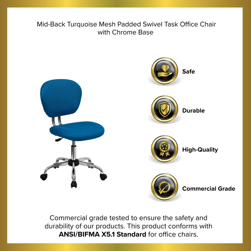 Mid-Back Mesh Padded Swivel Task Office Chair with Chrome Base