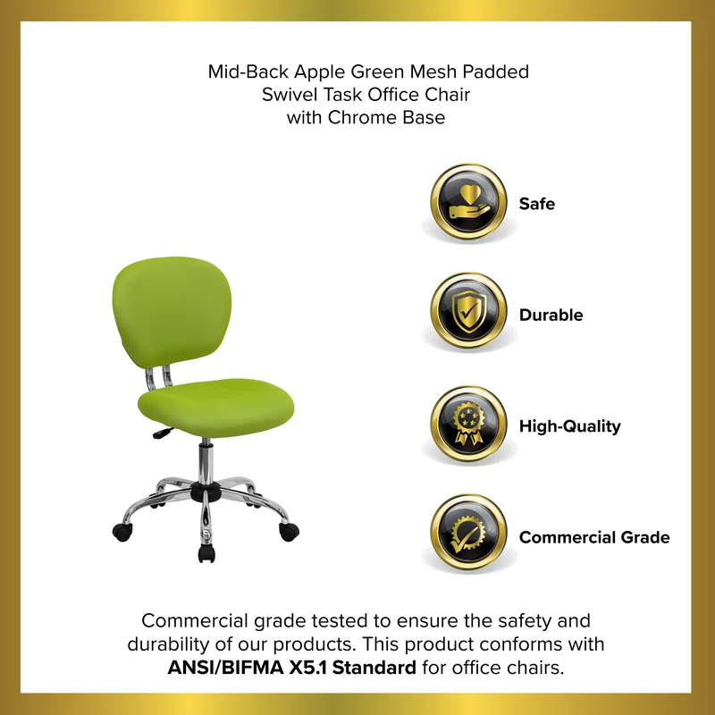 Mid-Back Mesh Padded Swivel Task Office Chair with Chrome Base