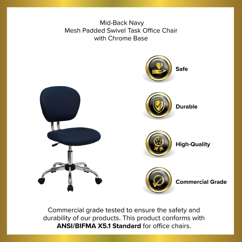 Mid-Back Mesh Padded Swivel Task Office Chair with Chrome Base