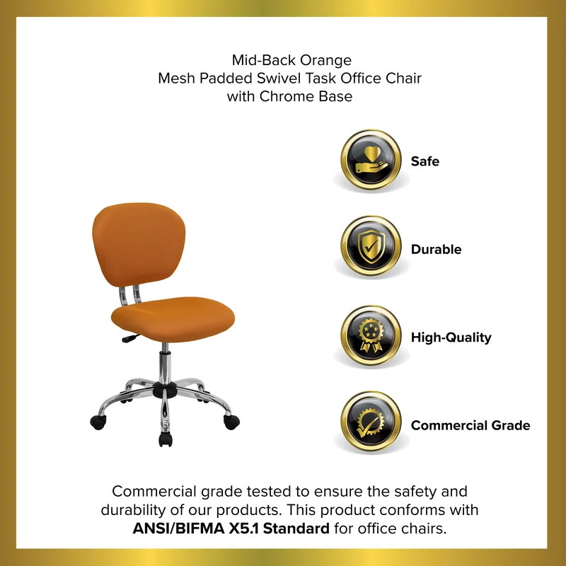 Mid-Back Mesh Padded Swivel Task Office Chair with Chrome Base