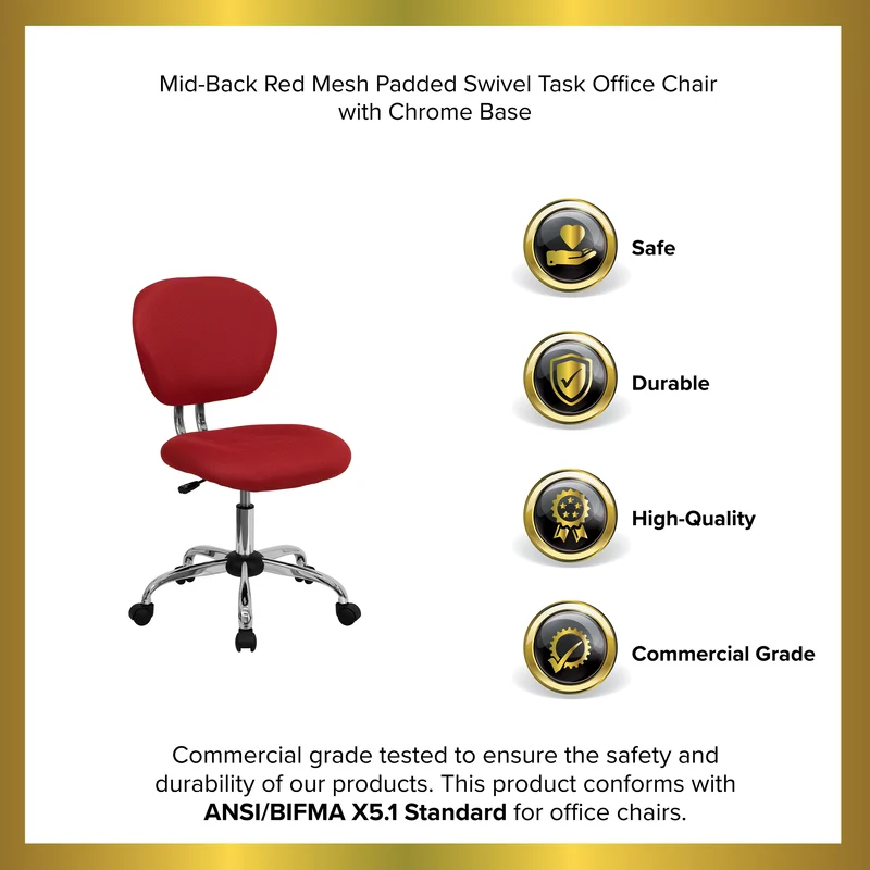 Mid-Back Mesh Padded Swivel Task Office Chair with Chrome Base
