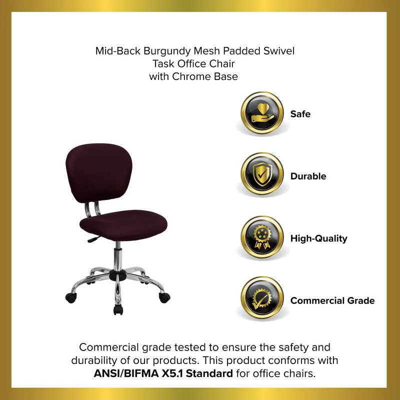 Mid-Back Mesh Padded Swivel Task Office Chair with Chrome Base