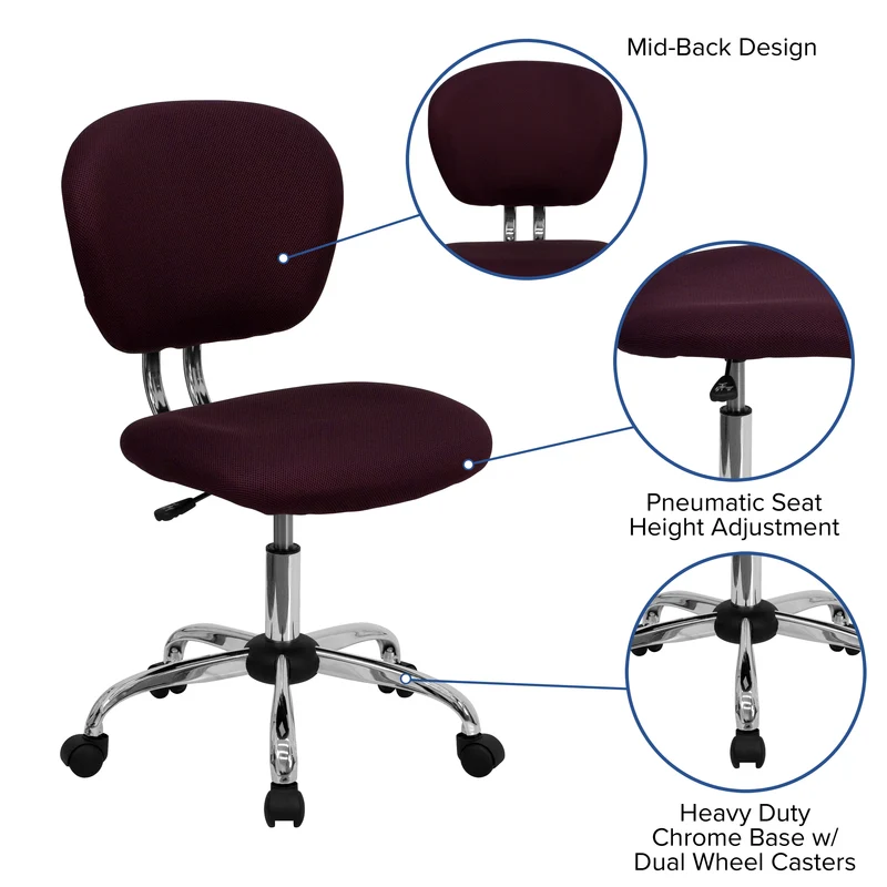 Mid-Back Mesh Padded Swivel Task Office Chair with Chrome Base