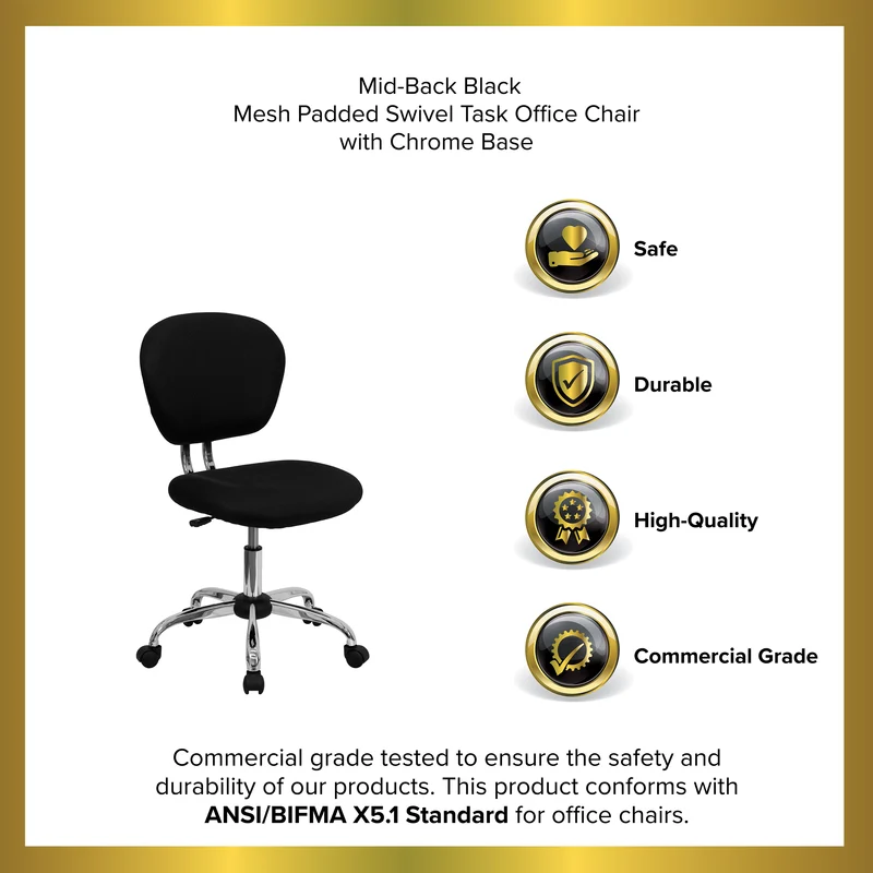 Mid-Back Mesh Padded Swivel Task Office Chair with Chrome Base