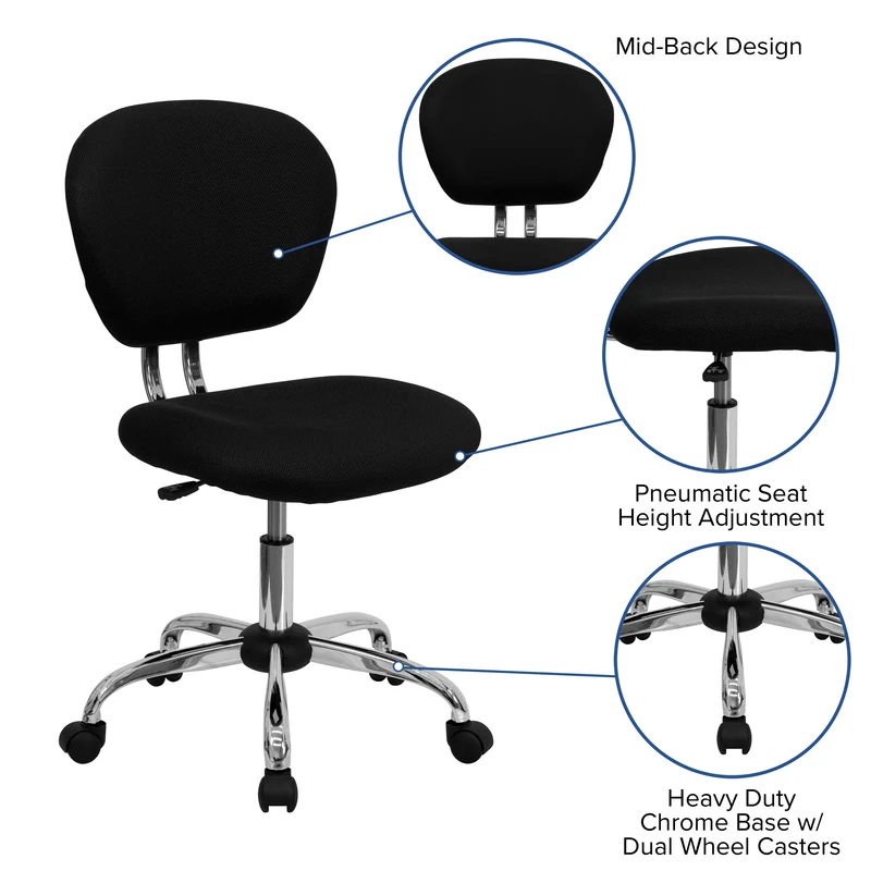 Mid-Back Mesh Padded Swivel Task Office Chair with Chrome Base