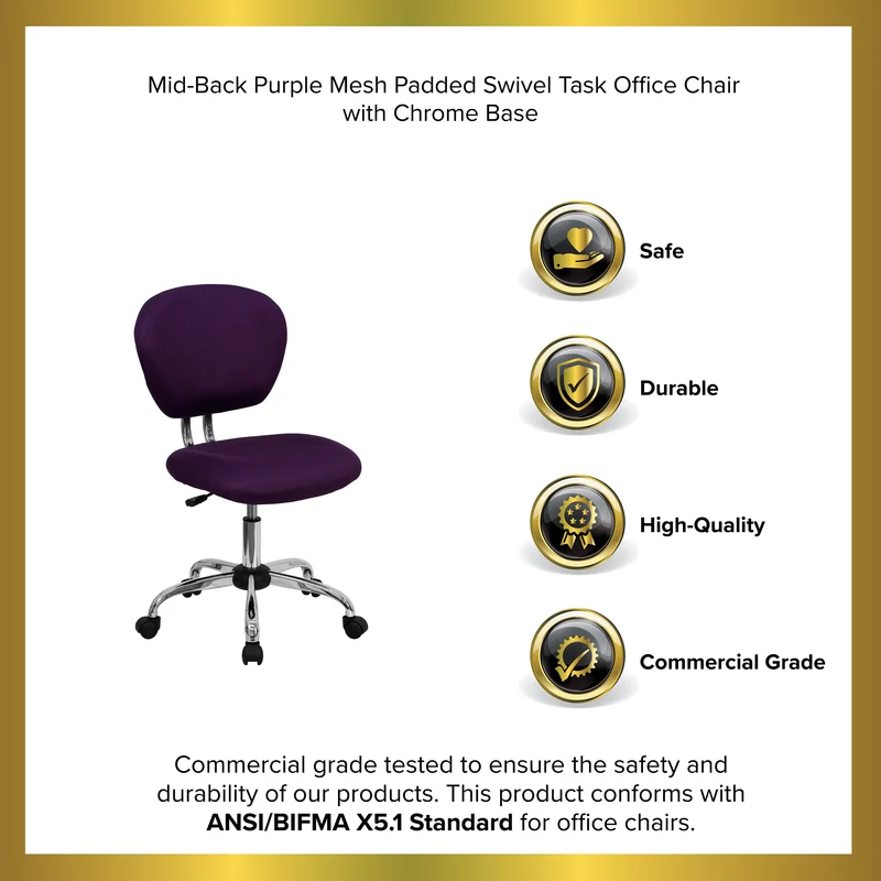 Mid-Back Mesh Padded Swivel Task Office Chair with Chrome Base