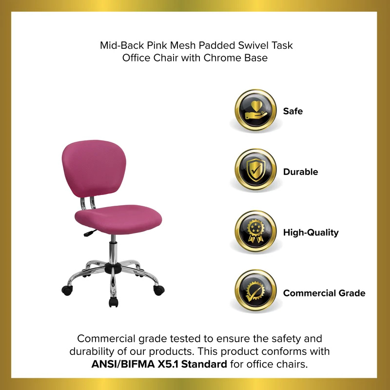 Mid-Back Mesh Padded Swivel Task Office Chair with Chrome Base