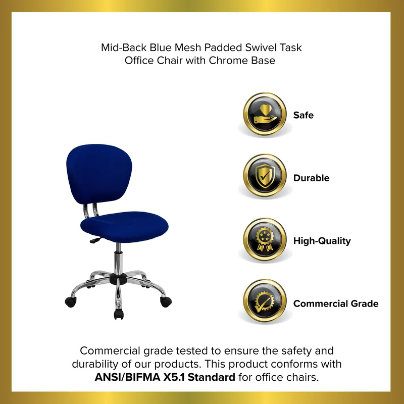 Mid-Back Mesh Padded Swivel Task Office Chair with Chrome Base