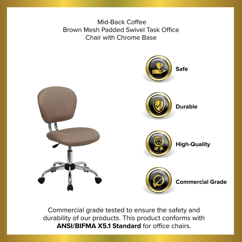 Mid-Back Mesh Padded Swivel Task Office Chair with Chrome Base