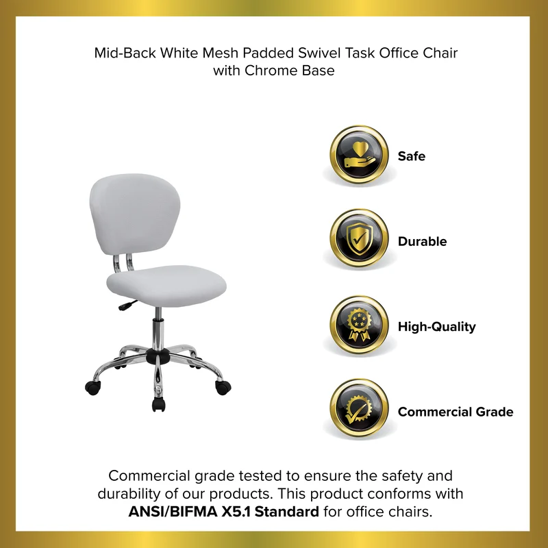 Mid-Back Mesh Padded Swivel Task Office Chair with Chrome Base
