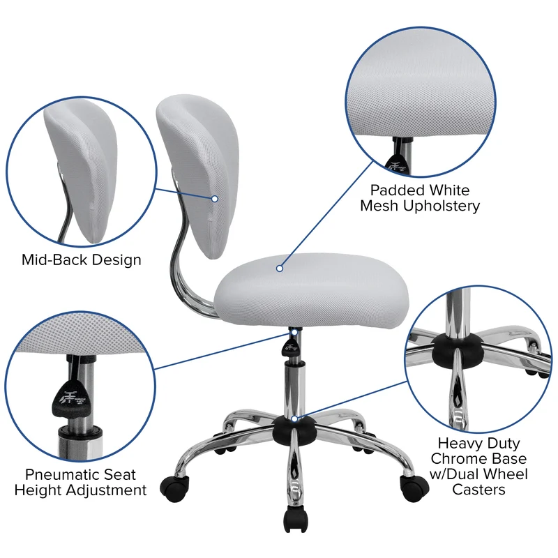 Mid-Back Mesh Padded Swivel Task Office Chair with Chrome Base