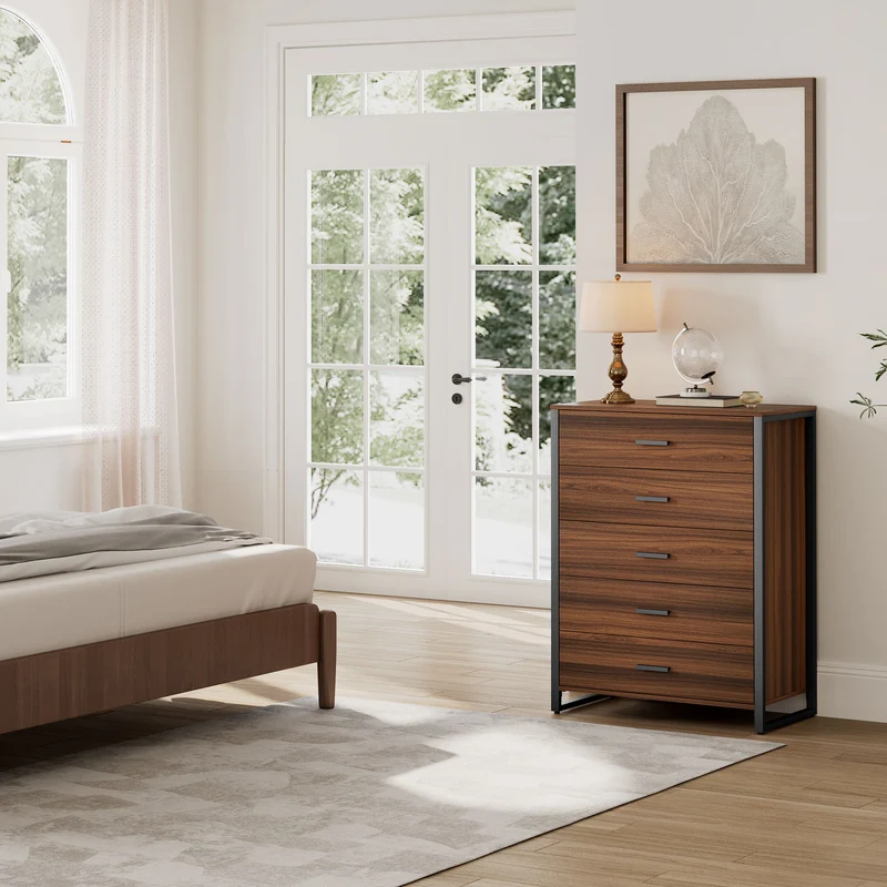 42" Chest 5-Drawers Dresser Accent Cabinet Walnut