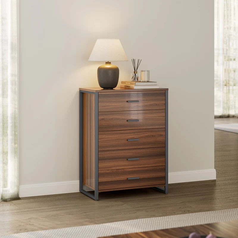 42" Chest 5-Drawers Dresser Accent Cabinet Walnut
