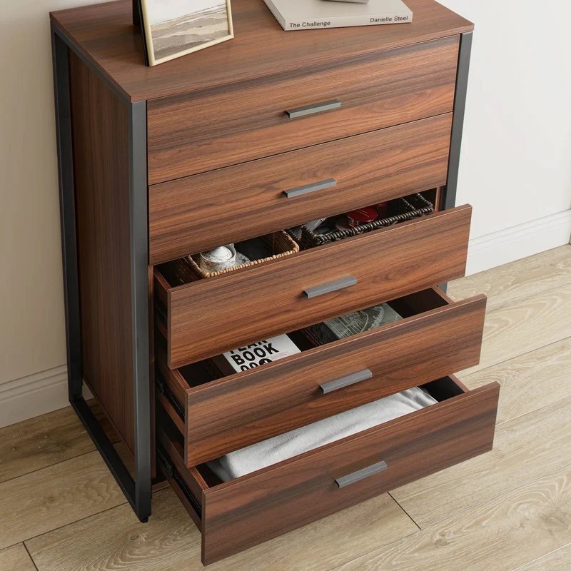 42" Chest 5-Drawers Dresser Accent Cabinet Walnut