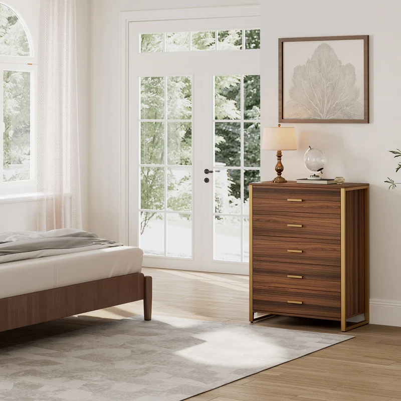 42" Chest 5-Drawers Dresser Accent Cabinet Walnut
