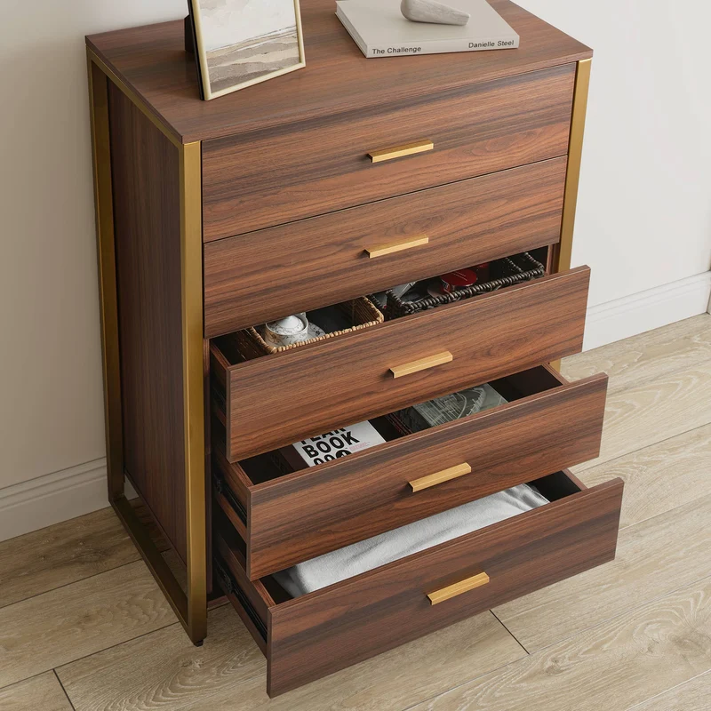 42" Chest 5-Drawers Dresser Accent Cabinet Walnut