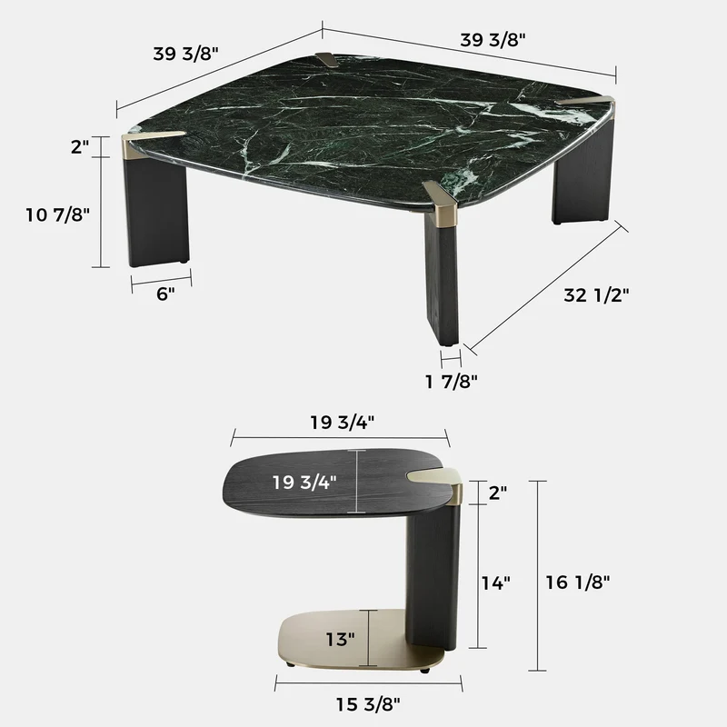 39" Prada Green Rectangle Coffee Table with Side Table Set