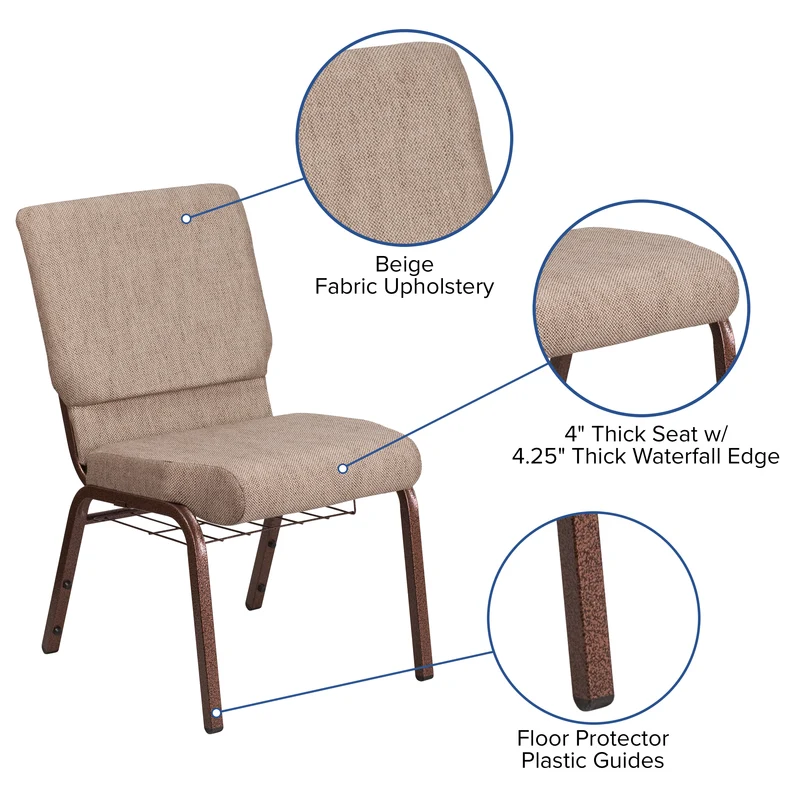 18.5"W Church/Reception Guest Chair with Communion Cup Book Rack