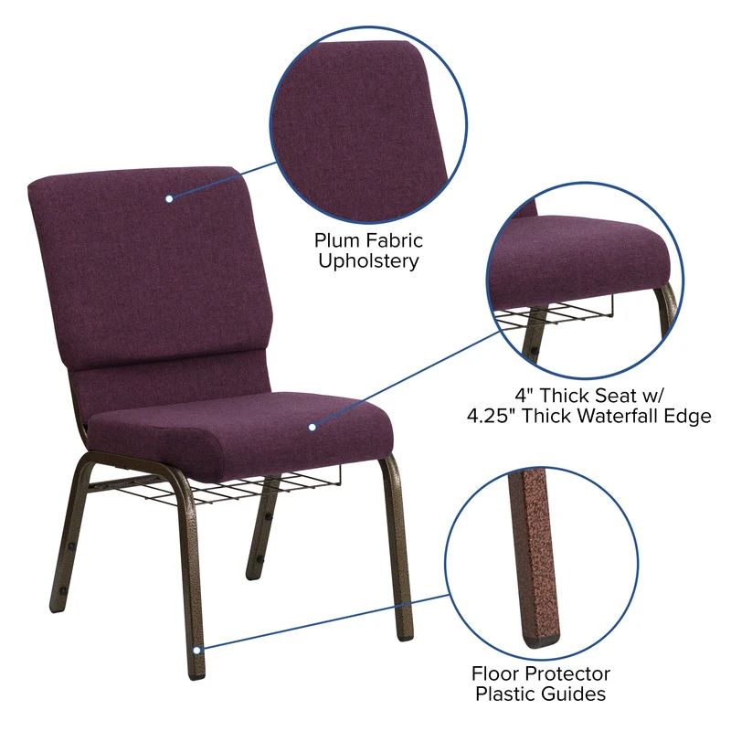 18.5"W Church/Reception Guest Chair with Communion Cup Book Rack