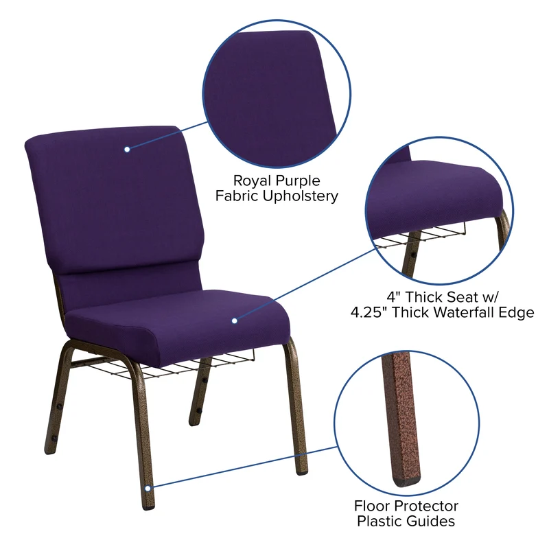 18.5"W Church/Reception Guest Chair with Communion Cup Book Rack