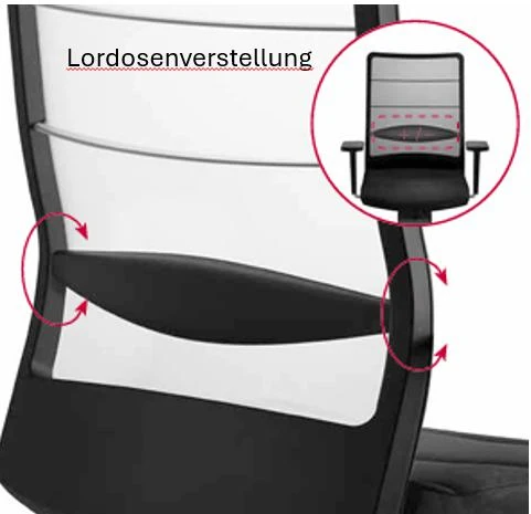 Bürodrehstuhl AirPad mit hohem Netzrücken und Kopfstütze